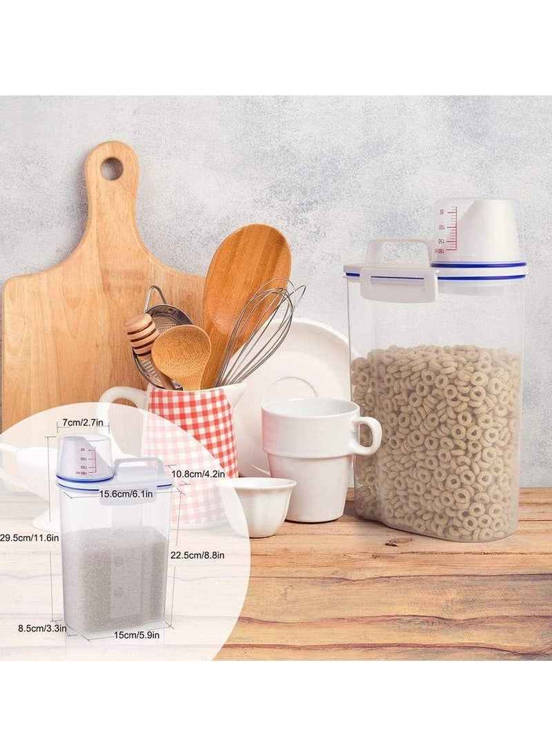 Kimaya 4 PCS Rice Bin 2L Rice Container, 4 Pcs Airtight Cereal Container Rice Barrel Dry Grain Dispenser Thicken Rice Cylinder Clear Food Storage Box with Airtight Design Measuring Cup Pour Spout  - Image 4