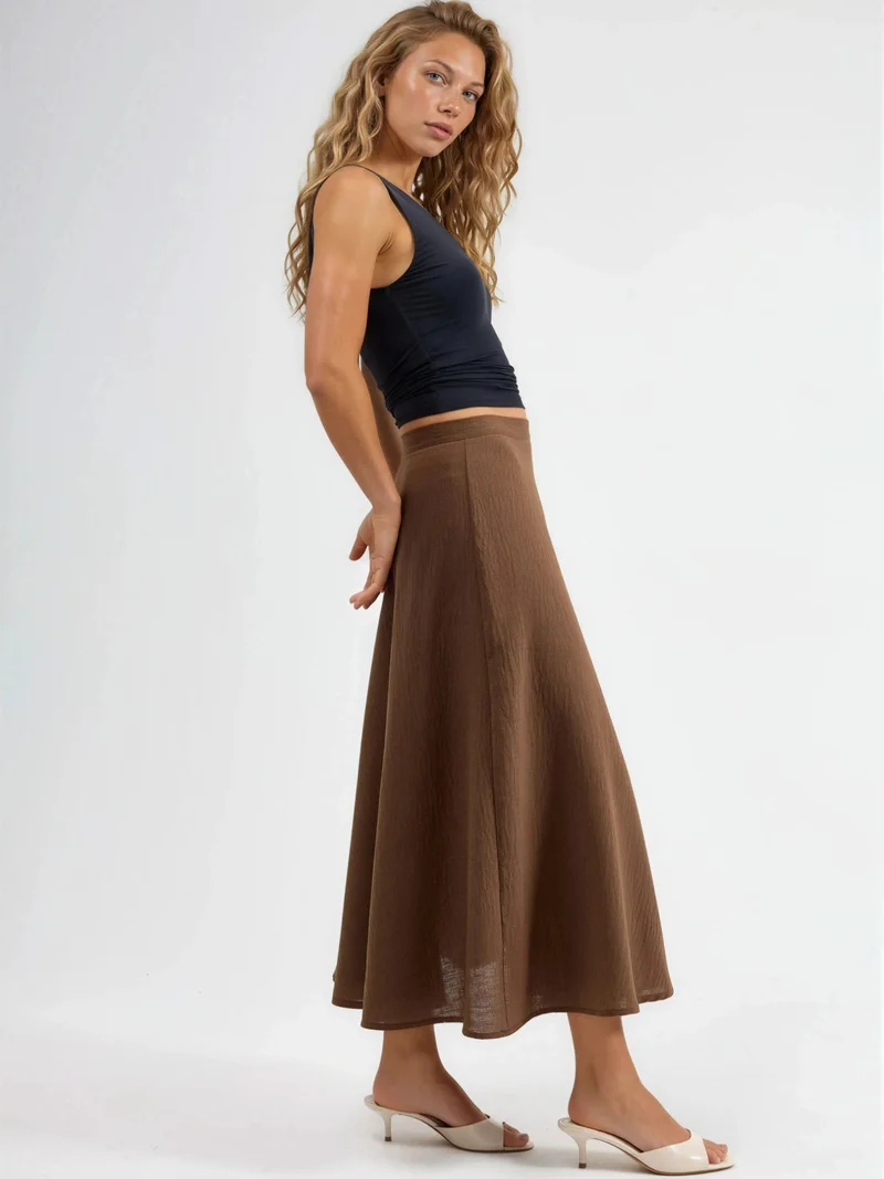 بوسيم BUSEM High Waist Textured A-Line Maxi Skirt