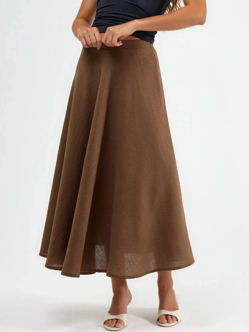 بوسيم BUSEM High Waist Textured A-Line Maxi Skirt