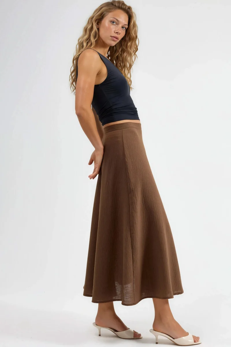 بوسيم BUSEM High Waist Textured A-Line Maxi Skirt