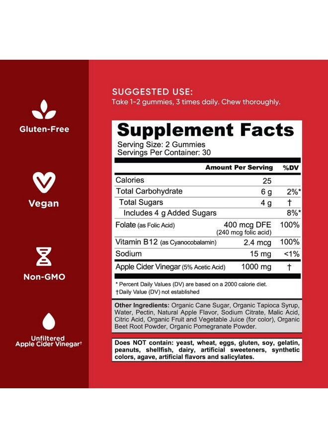 Goli Apple Cider Vinegar Gummy Vitamins 180 Count Vitamins B9 & B12 Gelatin Free Gluten Free Vegan & Non Gmo - Image 5
