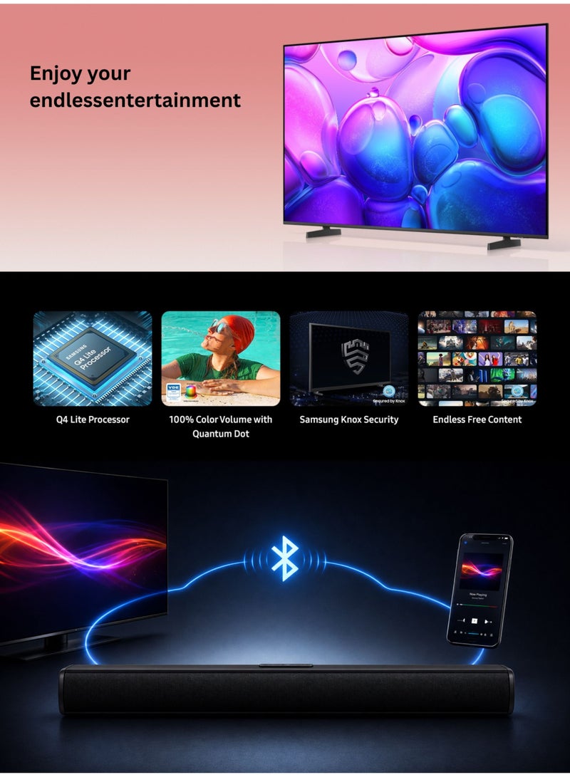 سامسونج Samsung Bundle of 55 Inch Q6F 4K QLED Smart TV With 2.0 Channel Soundbar Bluetooth, HDMI, USB - (2025 Model) 100% Color Volume, HDR10+ | Tizen OS, Knox Security | Metal Stream Design, Wi-Fi, HDMI, USB | 55Q6F+SOUNDBAR Black - Image 3