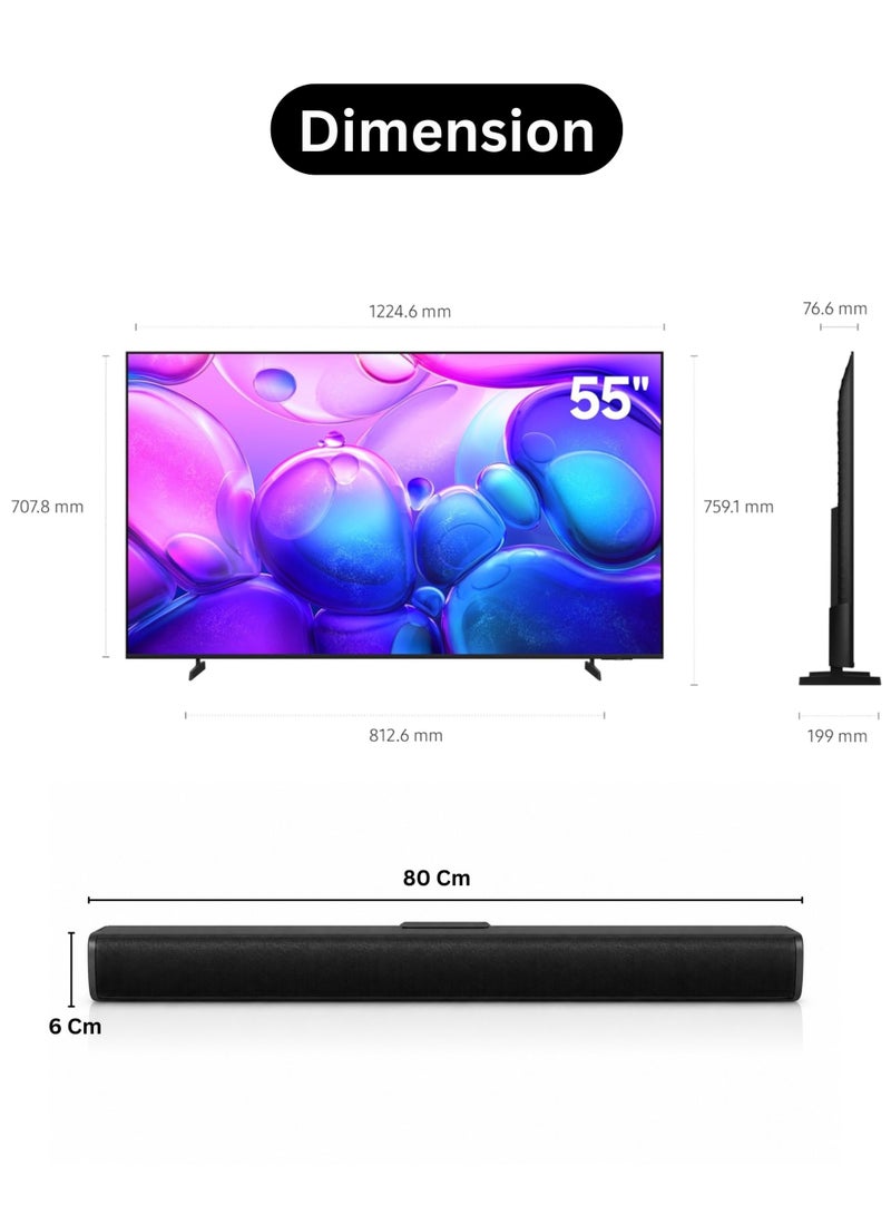 سامسونج Samsung Bundle of 55 Inch Q6F 4K QLED Smart TV With 2.0 Channel Soundbar Bluetooth, HDMI, USB - (2025 Model) 100% Color Volume, HDR10+ | Tizen OS, Knox Security | Metal Stream Design, Wi-Fi, HDMI, USB | 55Q6F+SOUNDBAR Black - Image 2