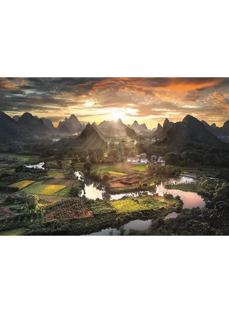 1000 قطعة بانوراما المناظر الطبيعية الرعوية الفجر - تصاميم مبتكرة ، تجربة فنية ملونة للكبار والأطفال - Image 1