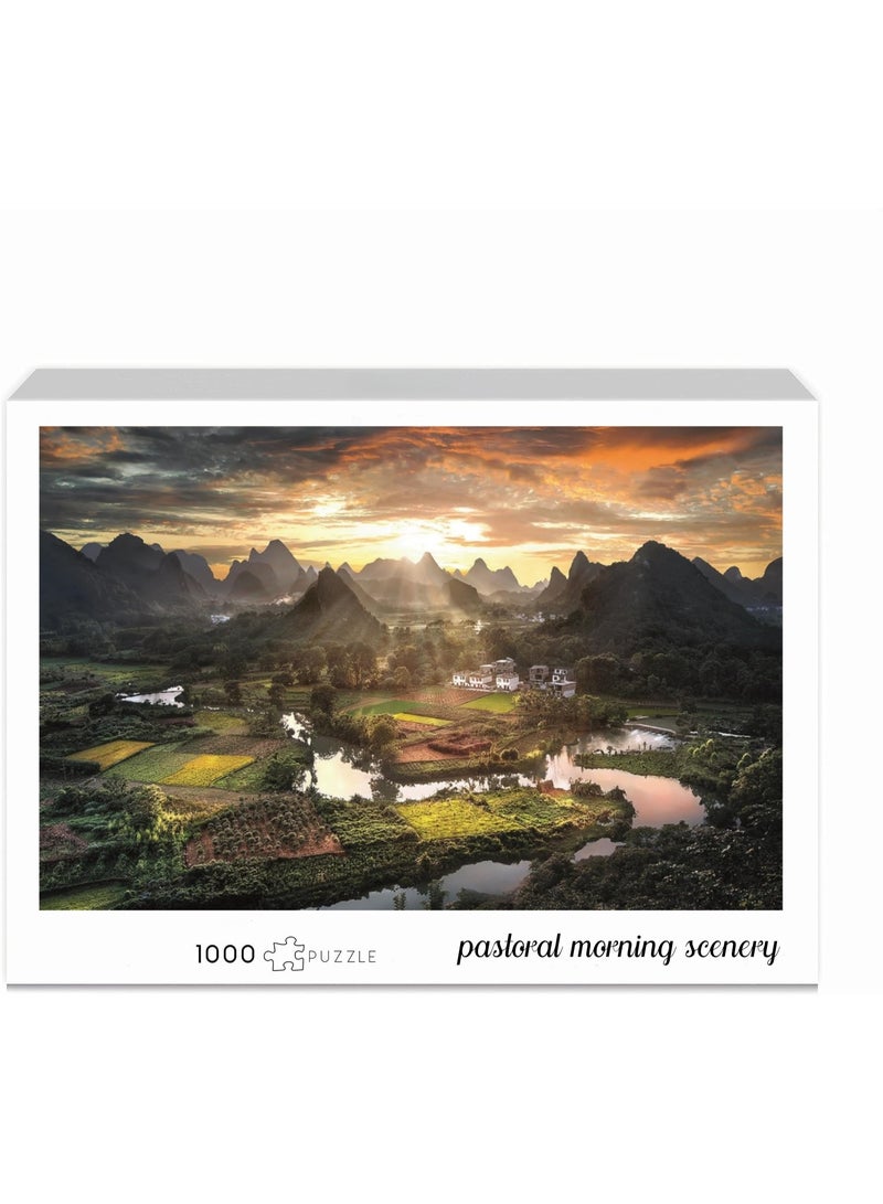 1000 قطعة بانوراما المناظر الطبيعية الرعوية الفجر - تصاميم مبتكرة ، تجربة فنية ملونة للكبار والأطفال - Image 2