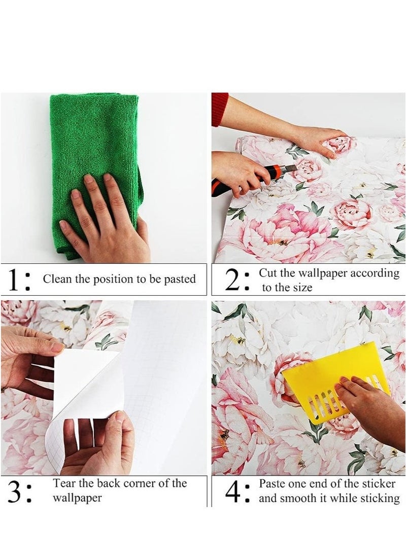 كيلا ورق حائط زهري لاصق ذاتي اللصق، ورق حائط زهري مائي قابل للإزالة من الفينيل لورق حائط زهري لاصق لزهور ديكور غرفة النوم المنزلية العرض 0.45 م الطول 3 م - Image 3