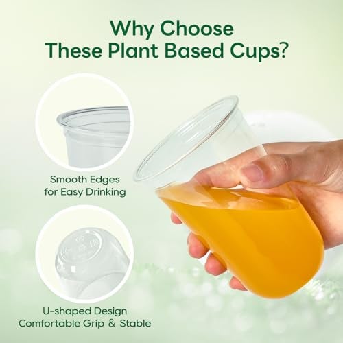 Vplus 16 oz Compostable Clear Plastic Cold Cups, 100 Pack Biodegradable Disposable Cups, BPA & PFAS Free, Plant-Based Plastic Cups for Juice, Wine, Parties, Weddings, and Everyday Use - Image 5