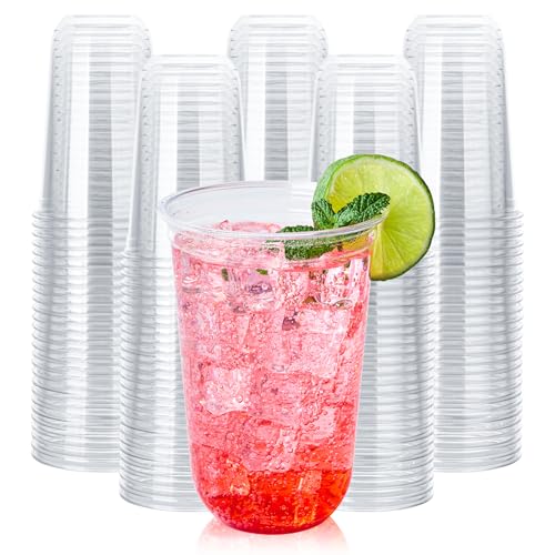 Vplus 16 oz Compostable Clear Plastic Cold Cups, 100 Pack Biodegradable Disposable Cups, BPA & PFAS Free, Plant-Based Plastic Cups for Juice, Wine, Parties, Weddings, and Everyday Use - Image 1