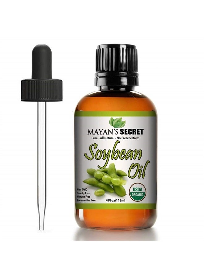 Mayan's Secret استمتع بفوائد التغذية لزيت فول الصويا العضوي المعتمد من وزارة الزراعة الأمريكية 100% نقي، مضغوط على البارد للبشرة والشعر والجسم - 4 أونصات سائلة - Image 1