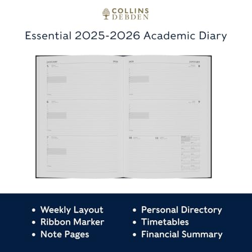 Collins 'Essentials' 12 Month Mid/Academic Year Planner, July 2025-July 2026 - ESSA43M.15-2526 -Week-to-View Appointments Diary, A4 Hard Cover, Red - Image 4