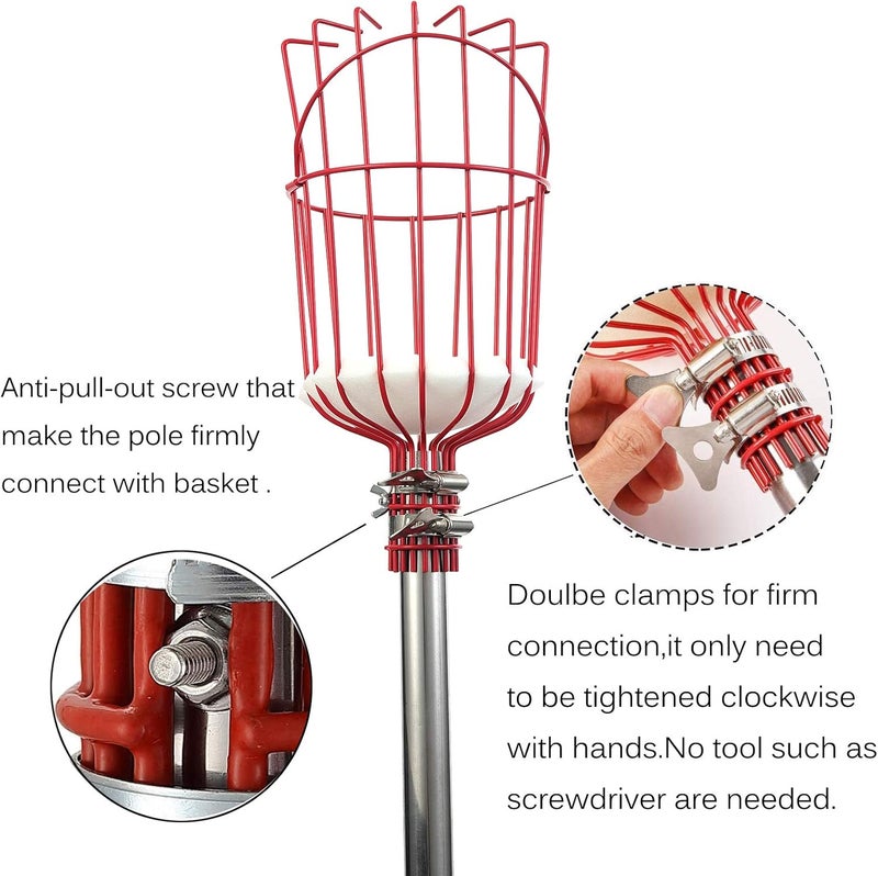 Coconut Fruit Picker Tool, 5FT Fruit Picker with Basket Adjustable Long Handle, Easy to Assemble & Use Fruits Catcher Tree Picker for Getting Fruits - Ideal for Low & Medium Height Fruit Harvesting - Image 2