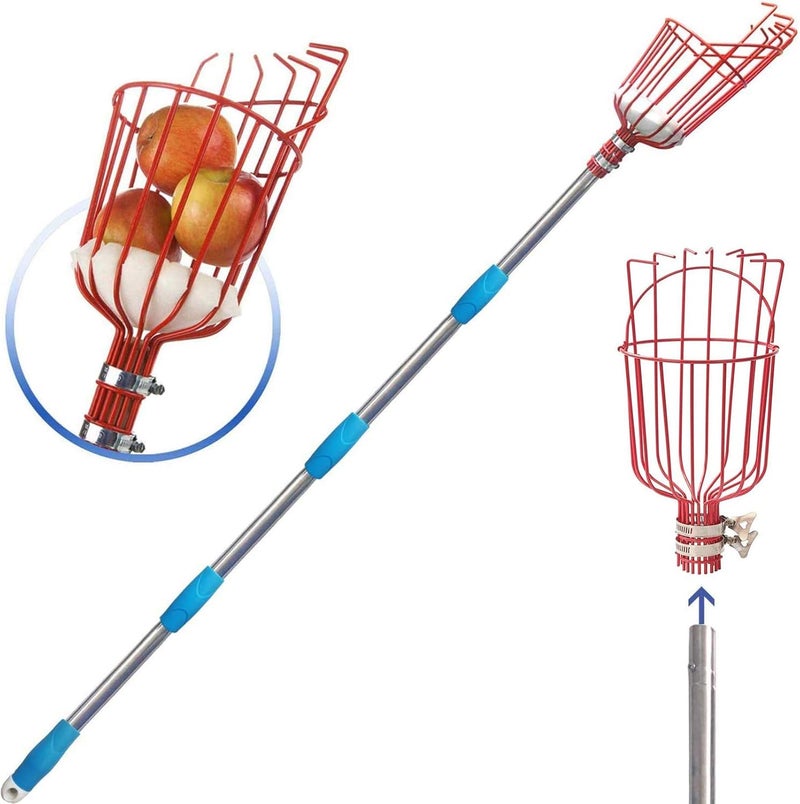 Coconut Fruit Picker Tool, 5FT Fruit Picker with Basket Adjustable Long Handle, Easy to Assemble & Use Fruits Catcher Tree Picker for Getting Fruits - Ideal for Low & Medium Height Fruit Harvesting - Image 1