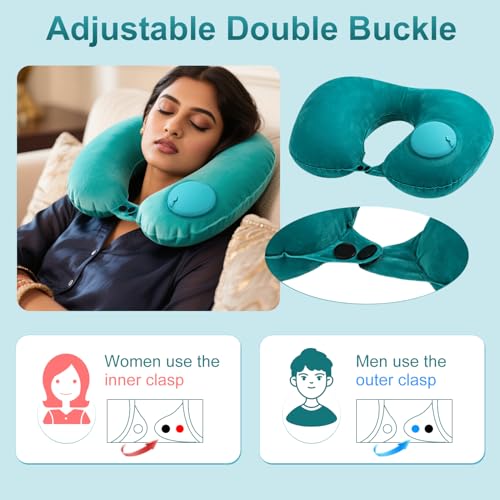 CoolShef Inflatable Neck Pillow, U-Shaped Air Pillow with Earplugs, Blindfold & Compact Bag – Soft Travel Pillow for Airplane, Train, Car & Office Nap - Image 4