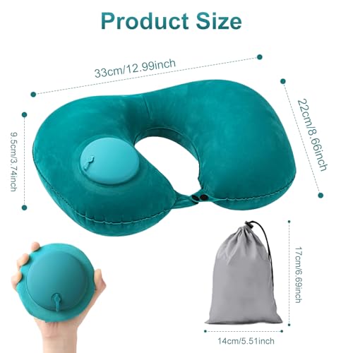 CoolShef Inflatable Neck Pillow, U-Shaped Air Pillow with Earplugs, Blindfold & Compact Bag – Soft Travel Pillow for Airplane, Train, Car & Office Nap - Image 2