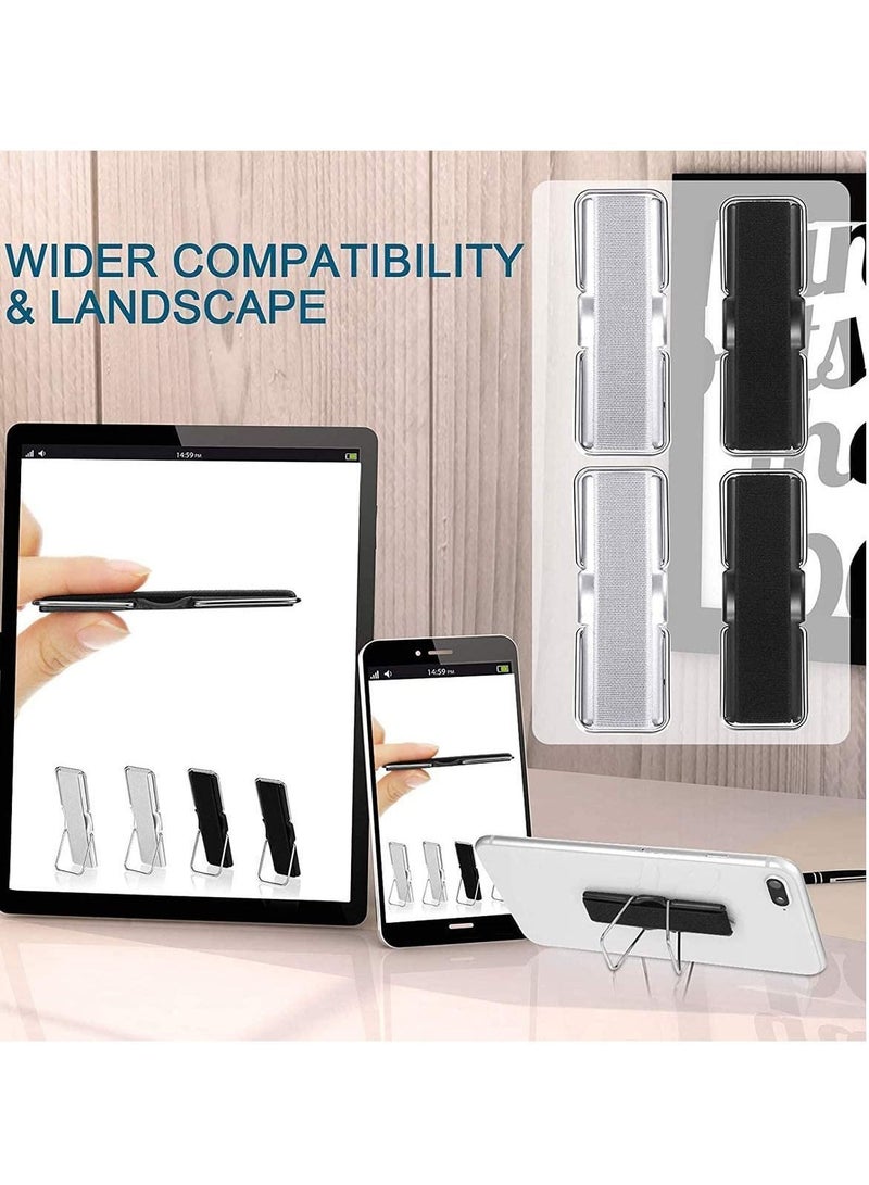 4 Pieces Finger Strap Phone Holder Elastic Cell Grip with Stand for Smartphones, Small Tablets (Black, Silver) - Image 3