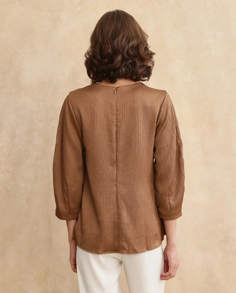 Rareism Women's Solid Top With Pleated Detail