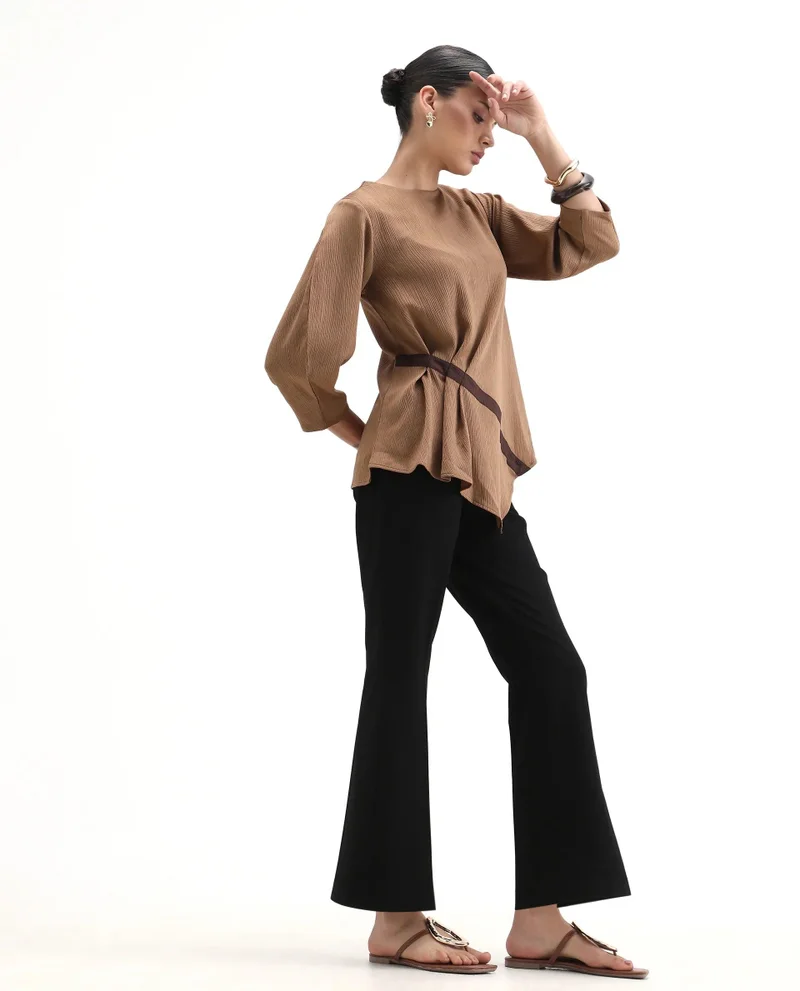 ريريزم Women's Solid Top With Pleated Detail