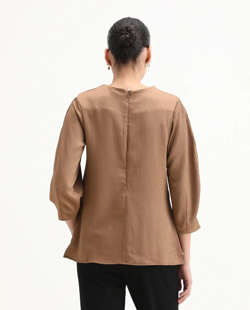 Rareism Women's Solid Top With Pleated Detail