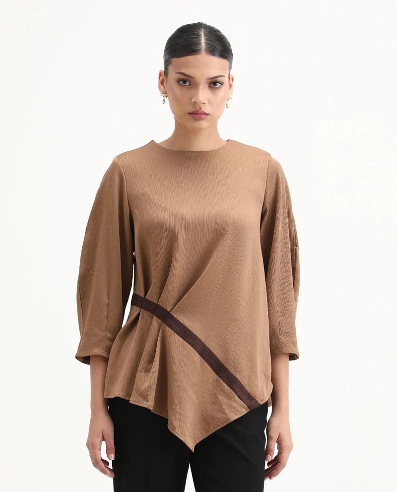 Rareism Women's Solid Top With Pleated Detail