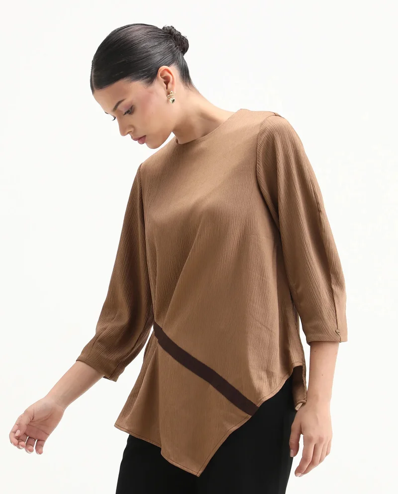 Rareism Women's Solid Top With Pleated Detail