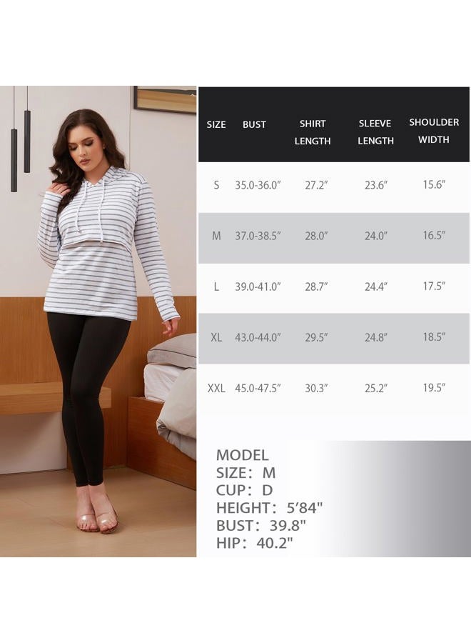 Bhome Nursing Hoodie Long Sleeves Shirt Casual Breastfeeding Top Sweatshirt, Grey Stripe/Rose Red, M - Image 5