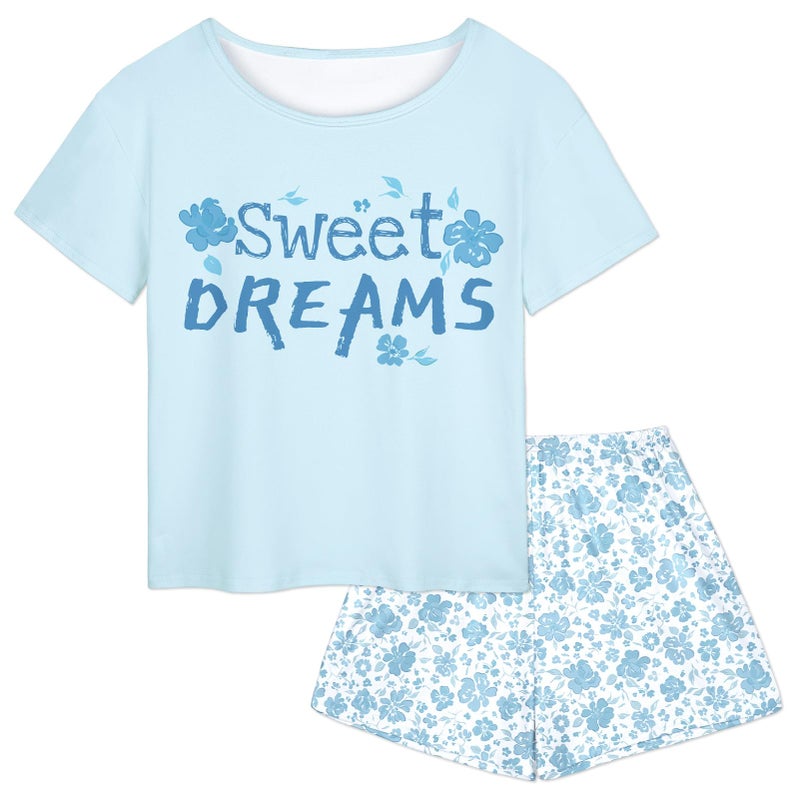 Play Tailor Girls Pajamas for Kids Summer Pjs for Girl Pajama Sets 2Pcs Short Sleeve Top Sleepwear for Teen 8-15, Blue(Shirt & Short Set), 10-11Y - Image 1