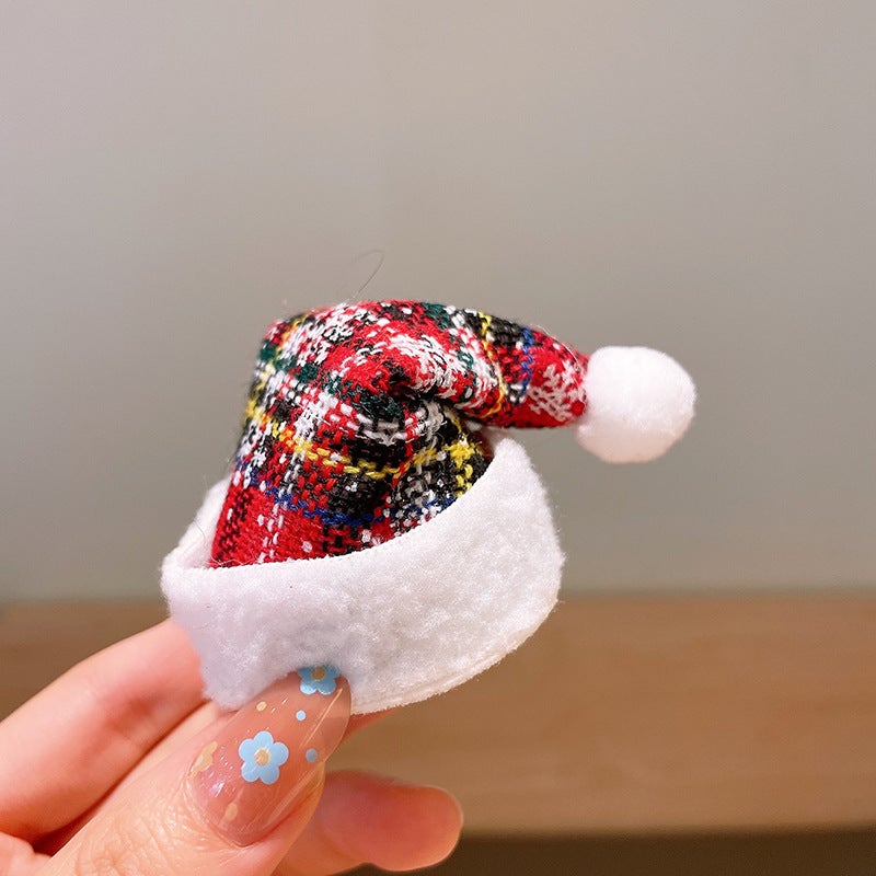 Generic Christmas Kids Cute Hat Hair Clip Antler Grip 5# Plaid droopy hat