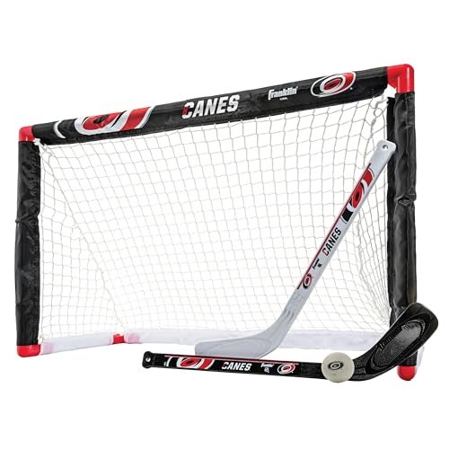 Franklin Sports Carolina Hurricanes Mini Hockey Set - Knee Hockey Goal, Ball, & 2 Hockey Stick Combo Set - Mini Goal Net - NHL Official Hockey Set, 28" x 20" x 12" - Image 1