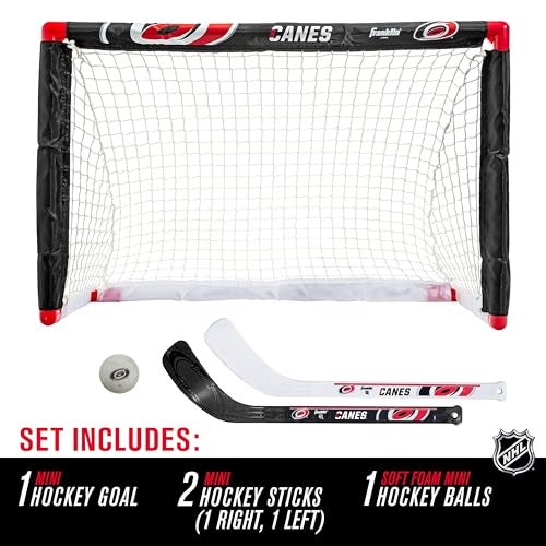 Franklin Sports Carolina Hurricanes Mini Hockey Set - Knee Hockey Goal, Ball, & 2 Hockey Stick Combo Set - Mini Goal Net - NHL Official Hockey Set, 28" x 20" x 12" - Image 2