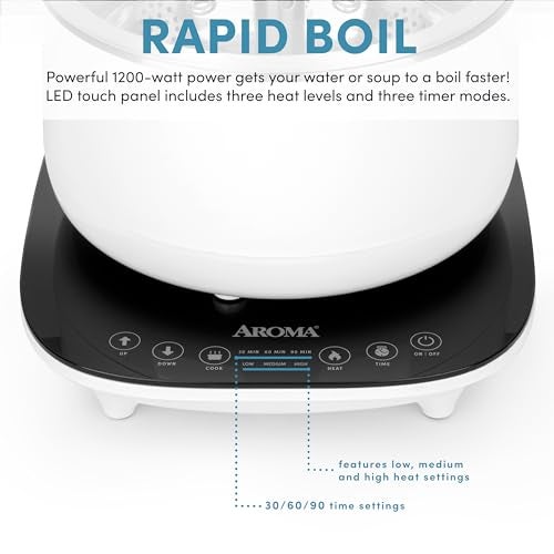 Aroma Housewares 2.5-Liter Smart Electric Hot Pot & Rapid Boil Steamer with Automatic Stainless Steel Steamer Basket Lift, White, ASP-700 - Image 4