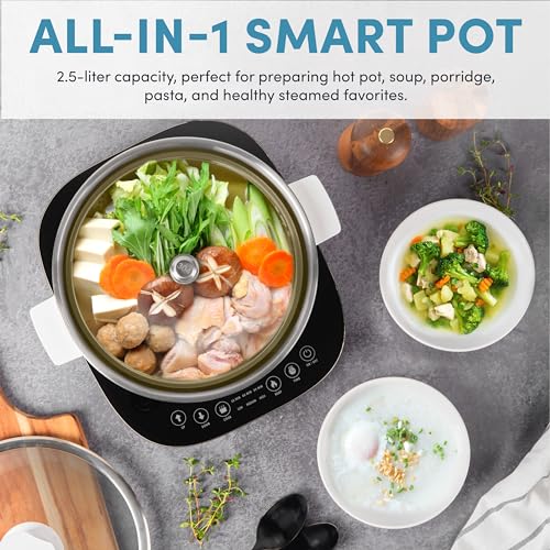 Aroma Housewares 2.5-Liter Smart Electric Hot Pot & Rapid Boil Steamer with Automatic Stainless Steel Steamer Basket Lift, White, ASP-700 - Image 2
