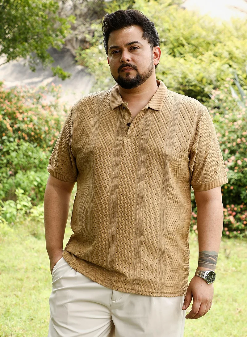 انستافاب بلس تيشيرت بولو جاكاردي رجالي   بياقة بولو وأكمام قصيرة وياقة مستقيمة