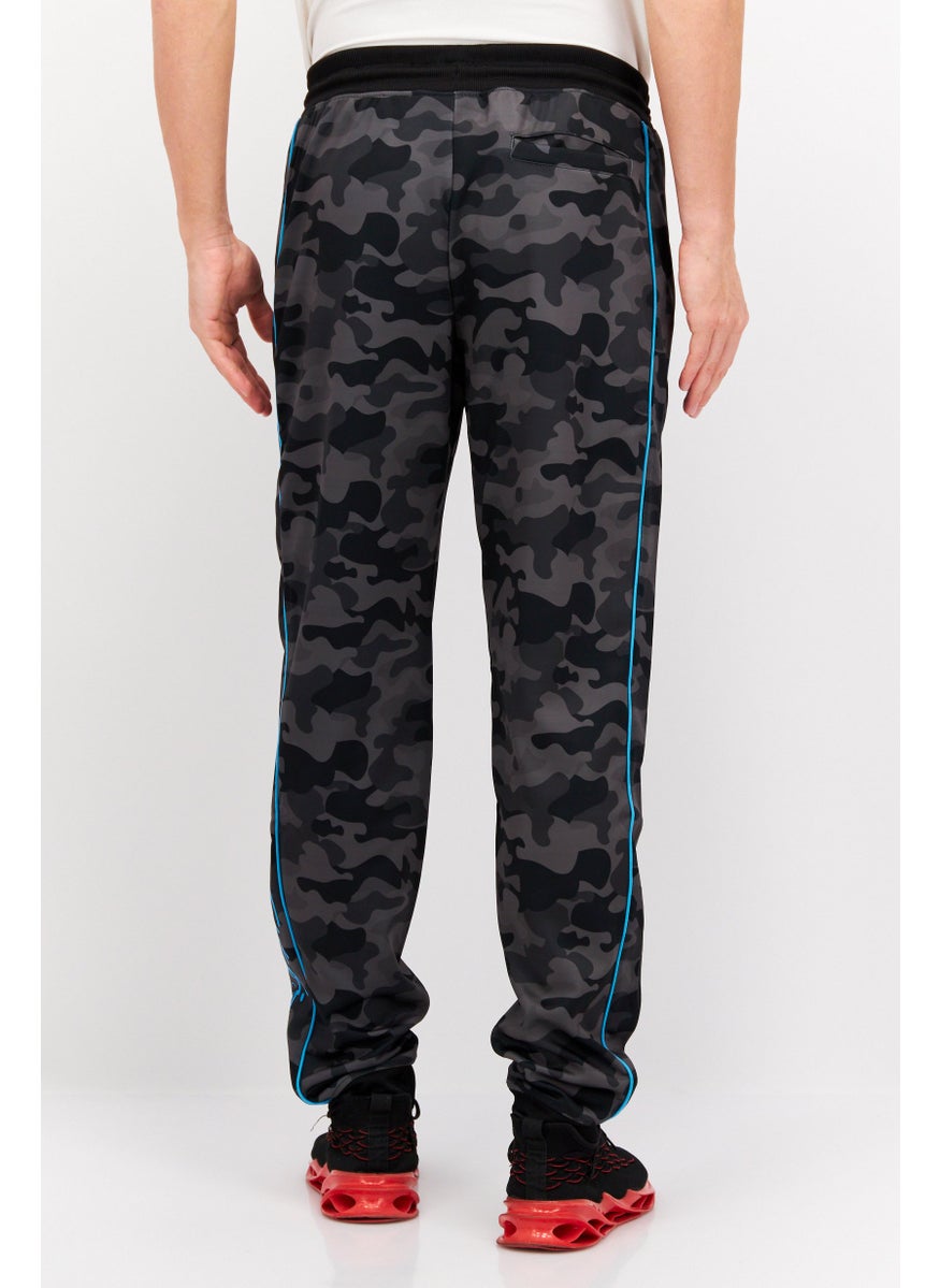 CROSSHATCH Men Drawstring Camouflage Jogger Pants, Black  - Image 3