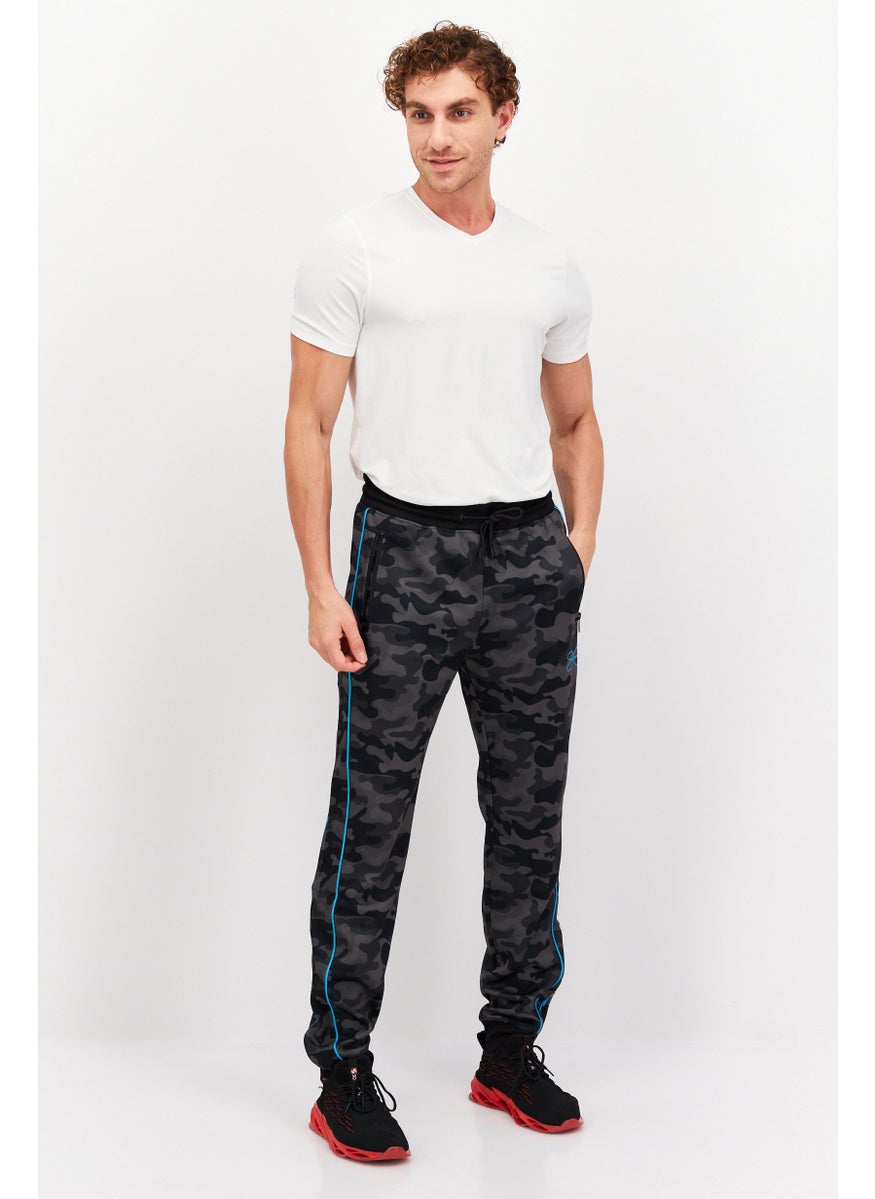 CROSSHATCH Men Drawstring Camouflage Jogger Pants, Black  - Image 4