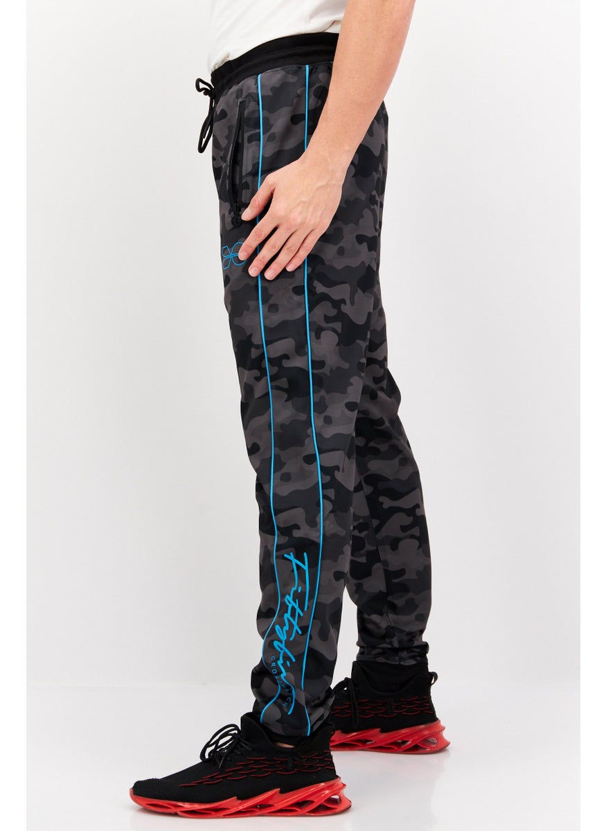 CROSSHATCH Men Drawstring Camouflage Jogger Pants, Black  - Image 2