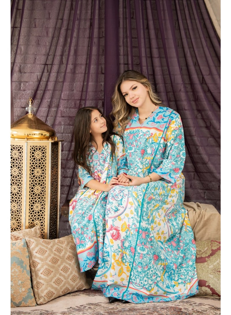 افندينا  جلابية  الام والبنت راقية بقصة واسعة ونقشة مميزة لأسلوب متفرّدSM -43 - Image 3