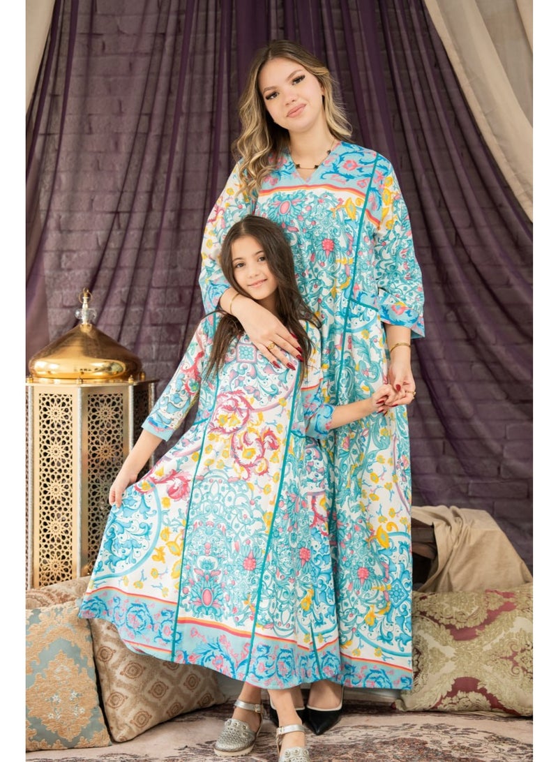 افندينا  جلابية  الام والبنت راقية بقصة واسعة ونقشة مميزة لأسلوب متفرّدSM -43 - Image 4