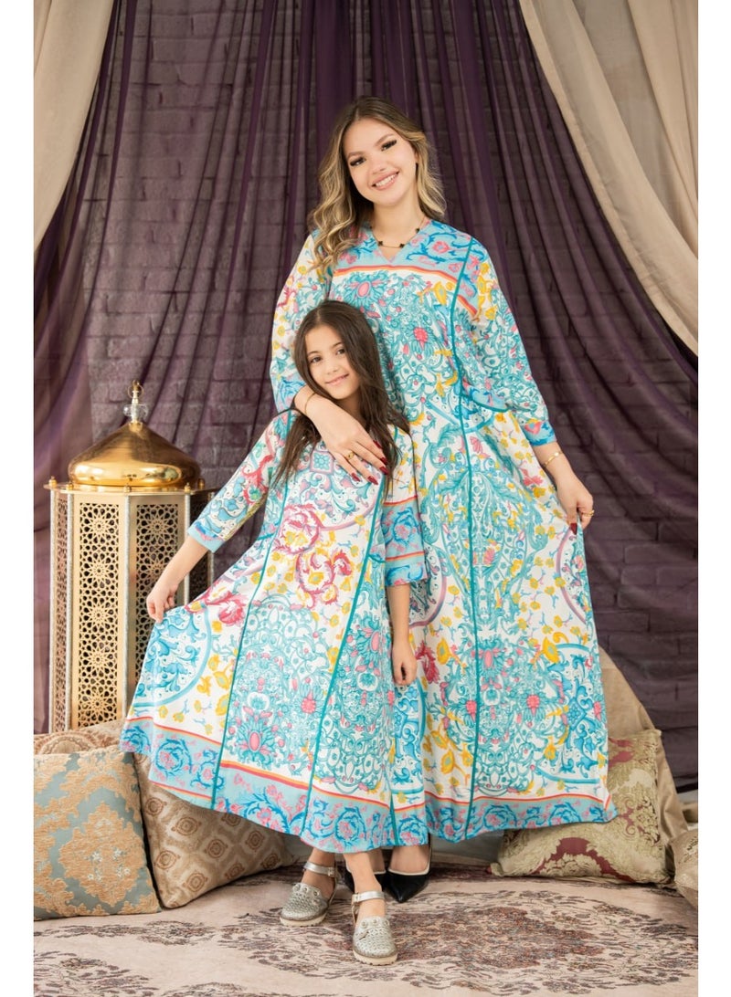 افندينا  جلابية  الام والبنت راقية بقصة واسعة ونقشة مميزة لأسلوب متفرّدSM -43 - Image 1