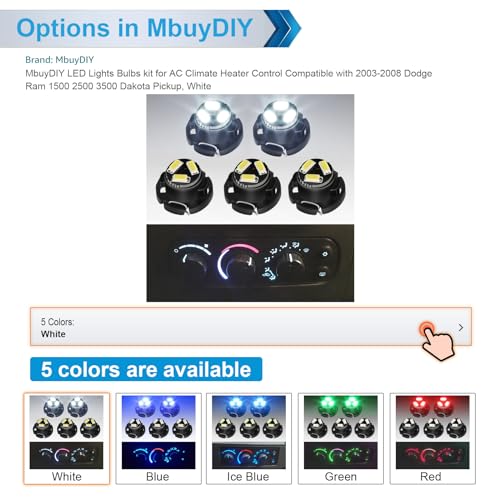 MbuyDIY LED Lights Bulbs kit for AC Climate Heater Control Compatible with 2003-2008 Do-dge Ram 1500 2500 3500 Dakota Pickup, White - Image 2