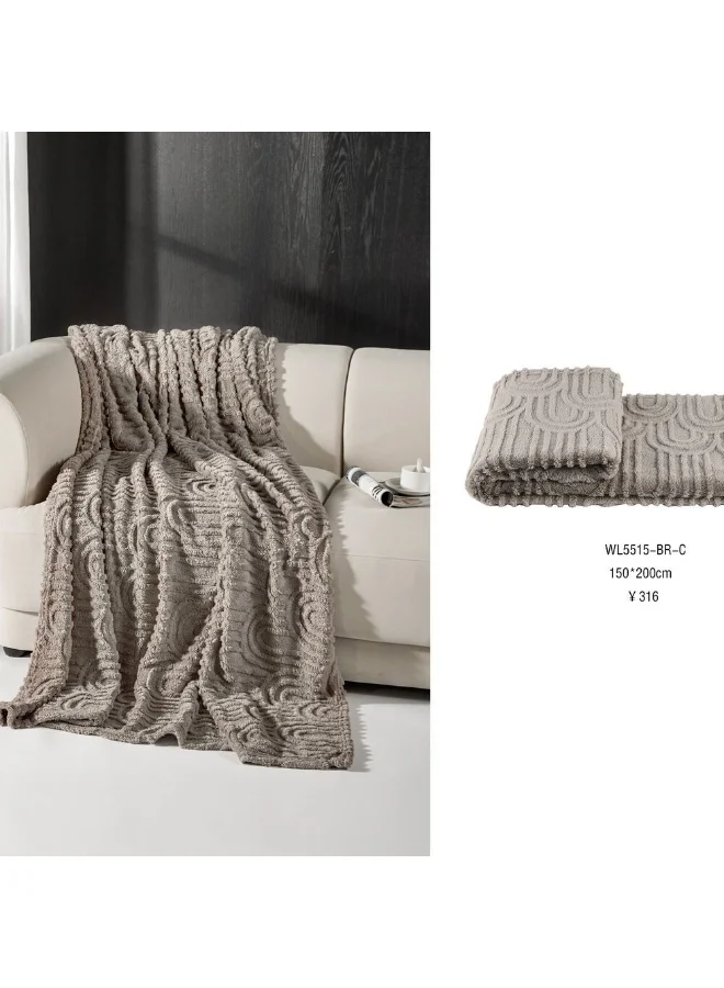دانوب هوم Jacquard Throw Blanket - Khaki 150x200 cm | Soft Polyester Decorative Throw | Cozy Sofa Cover For Living Room & Bedroom