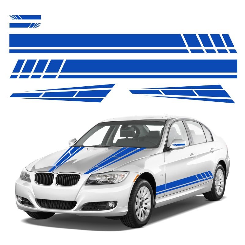 Dickno 6PCS Car Hood Stripe Sticker Vinyl Auto Body Side Rearview Mirror Decal Sports Racing Stripe Graphic Decal Stickers Universal Vehicle Exterior DIY Decoration Accessories Blue - Image 3