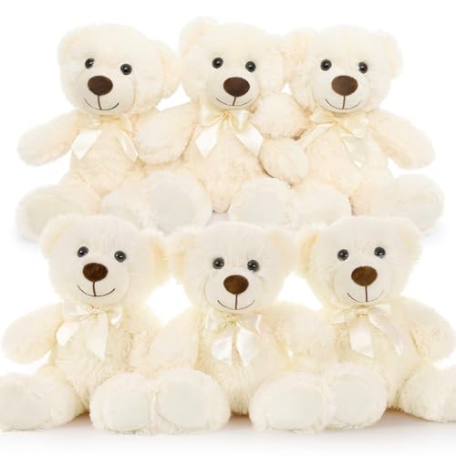 MorisMos 6Pcs White Teddy Bears Bulk Baby Shower 14 Inch Cute Teddy Bear Stuffed Animals Plush Small Stuffed Bears on Centerpiece Baby Shower Decoration Gift for Party Birthday - Image 1