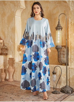 Madam Uniq Blue Arab Dubai Muslim Middle Eastern Kaftan Women's Outfit Eid al-Adha Beaded Embroidered Fashion Dress  - Image 1