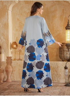 Madam Uniq Blue Arab Dubai Muslim Middle Eastern Kaftan Women's Outfit Eid al-Adha Beaded Embroidered Fashion Dress  - Image 2