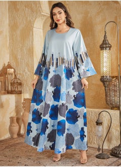 Madam Uniq Blue Arab Dubai Muslim Middle Eastern Kaftan Women's Outfit Eid al-Adha Beaded Embroidered Fashion Dress  - Image 3