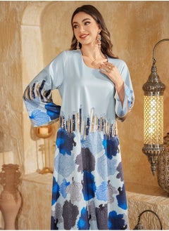 Madam Uniq Blue Arab Dubai Muslim Middle Eastern Kaftan Women's Outfit Eid al-Adha Beaded Embroidered Fashion Dress  - Image 5