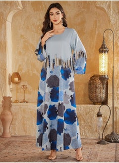 Madam Uniq Blue Arab Dubai Muslim Middle Eastern Kaftan Women's Outfit Eid al-Adha Beaded Embroidered Fashion Dress  - Image 4