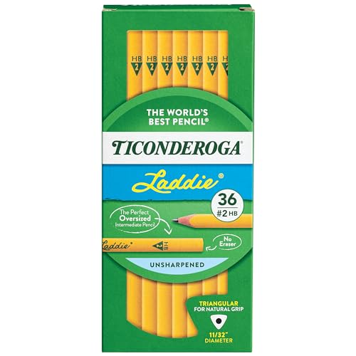 Ticonderoga Laddie Tri-Write Pencils, Wood-Cased #2 HB Soft, Intermediate Size Triangular without Eraser, Yellow, 36-Pack (13044) - Image 1
