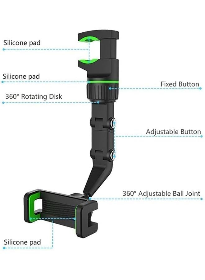 erorex Multifunctional Rearview Mirror Phone Holder 360 Degree Rotatable Universal Adjustable Smartphone Cradle Car Rearview Mirror Mount Phone And Gps Holder Compatible With All Cell Phones Green  - Image 2