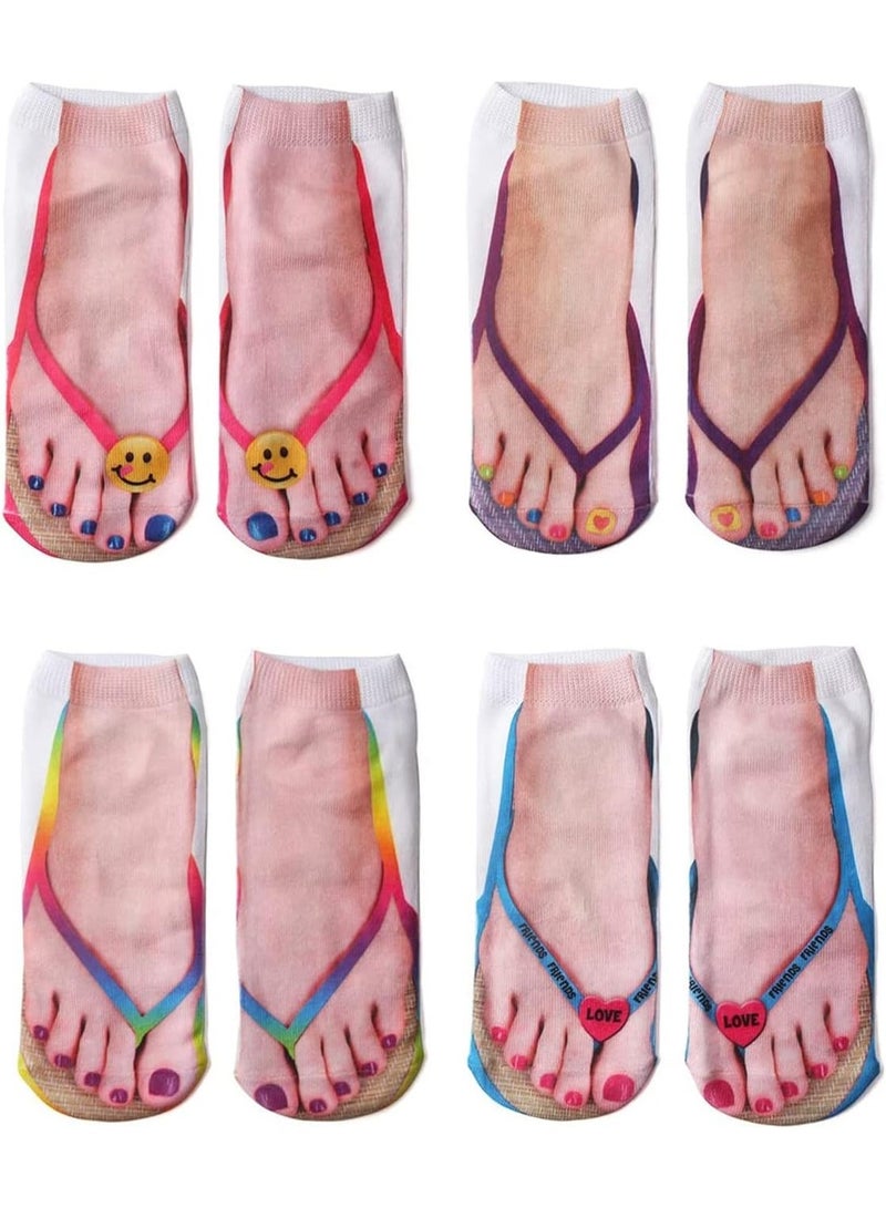 4 Pairs of 3D Printed Flip-Flop Pattern Socks  - Image 1